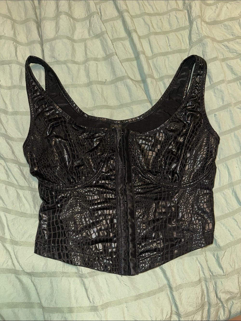 SHEIN Black Faux Croc Cropped Bustier Top